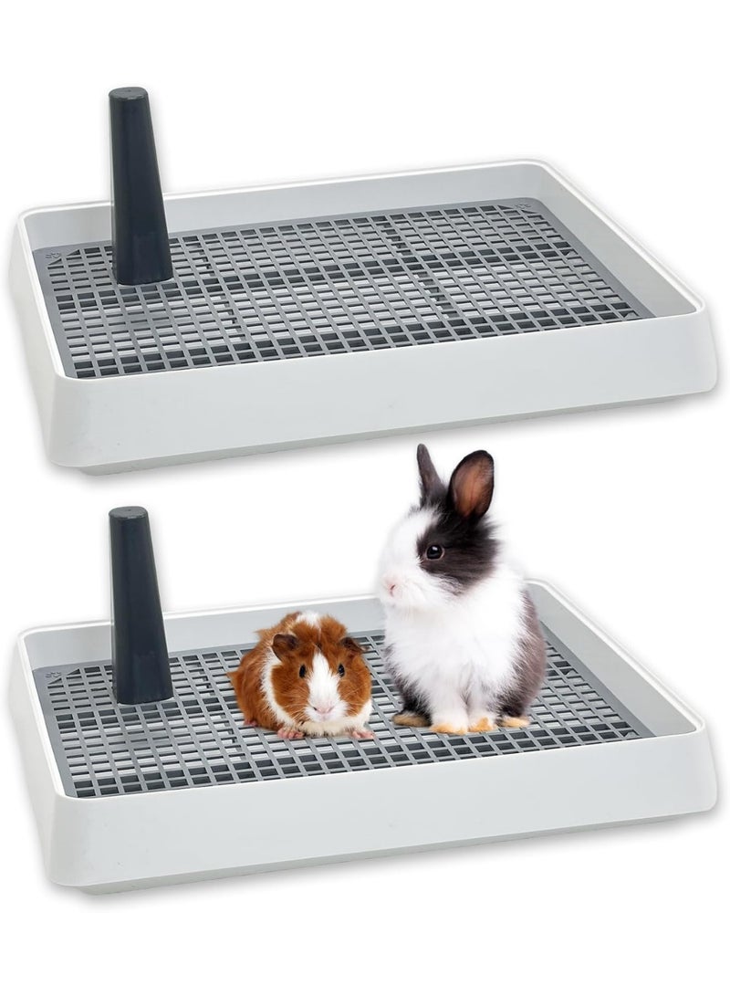 Meetion Rabbit Litter Box for Cage, 2 PCS Guinea Pig Potty Box with Grid Bunny Litter Tray Small Animals Potty Trainer Ferret Corner Toilet for Bunny Guinea Pig Chinchilla Ferret Hedgehog Rats - Image 1