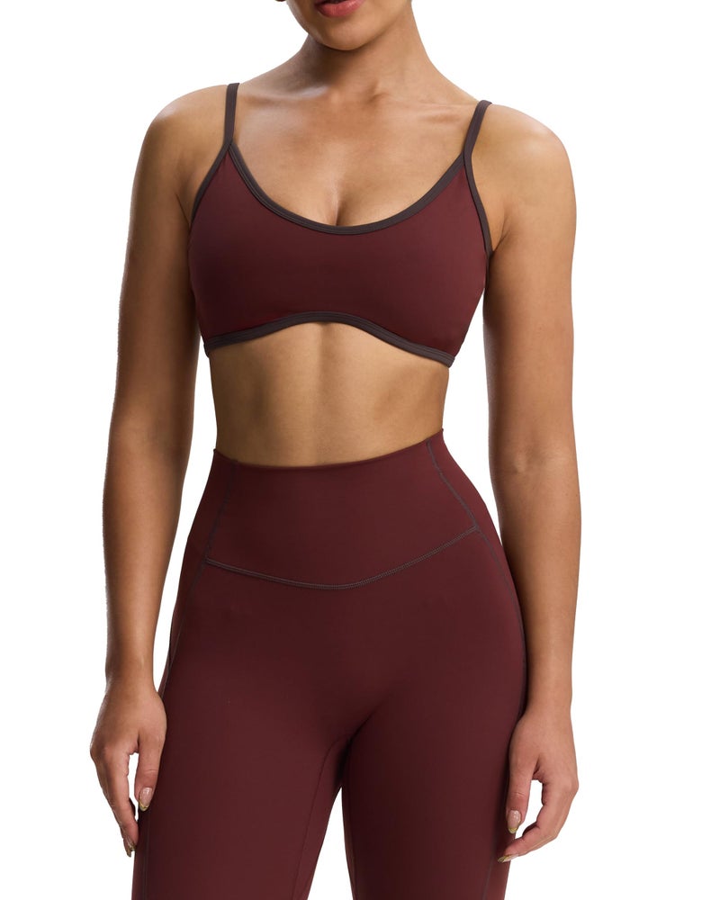 Aoxjox Women's Color Block Workout Sports Bras Fitness Lexi Lined Strappy Bra Athletic Yoga Crop Tank (Rum Raisin/Mulch, Medium) - Image 1