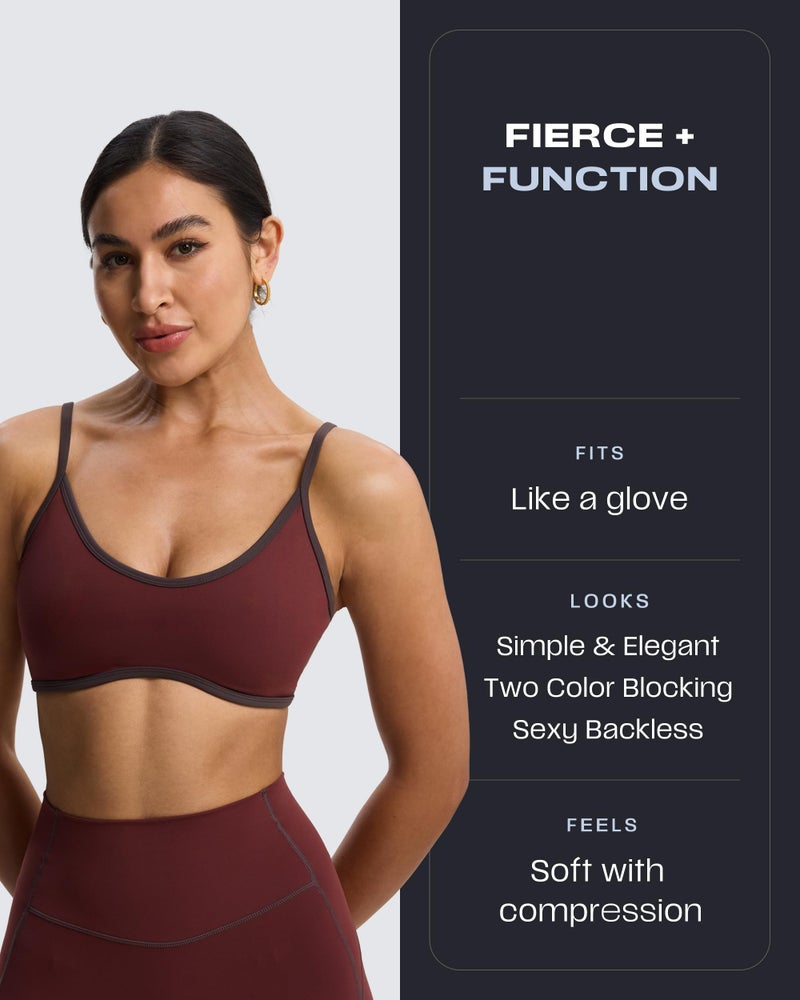 Aoxjox Women's Color Block Workout Sports Bras Fitness Lexi Lined Strappy Bra Athletic Yoga Crop Tank (Rum Raisin/Mulch, Medium) - Image 5