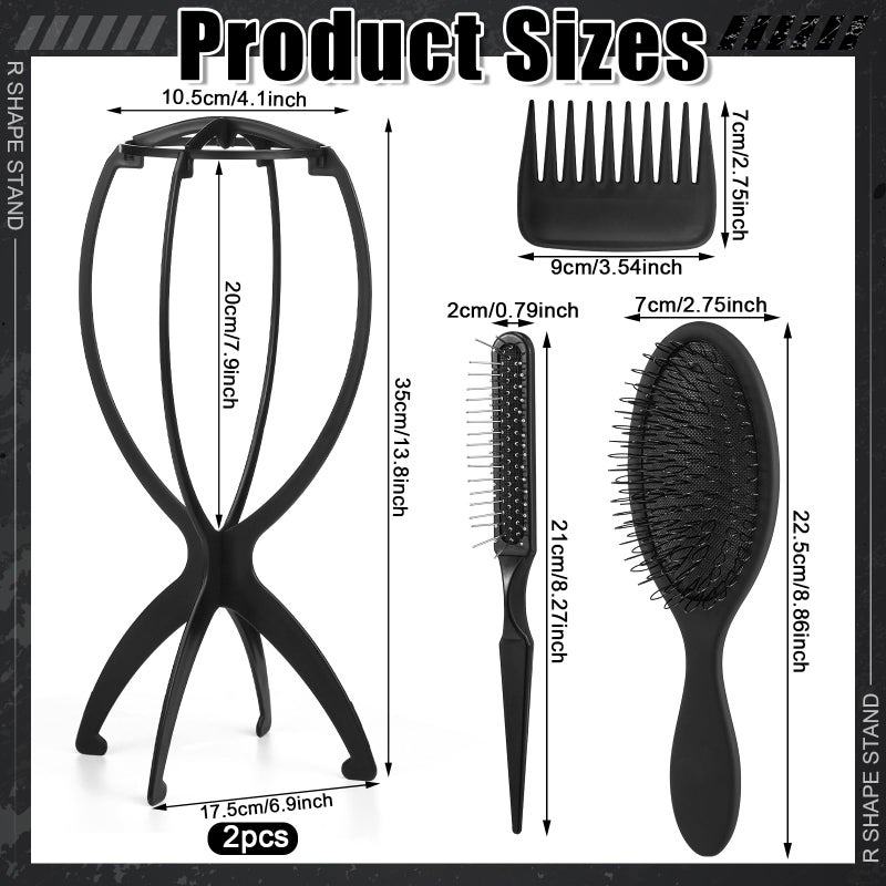 ProSuites 2 Pack Wig Head Stand with 3 PCS Wig Brush Comb, Travel Wig Holder Comb Set for for Women Multiple Wigs - Image 2