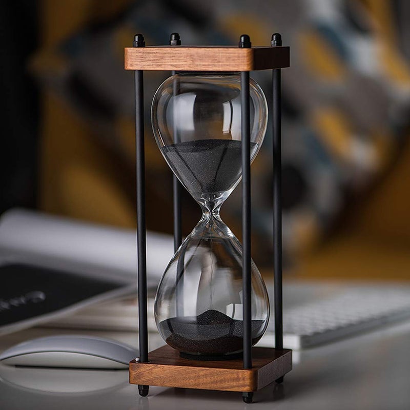 AKAKA MUNING Large Hourglass Timer 60 Minute Decorative Wooden Sandglass Black 