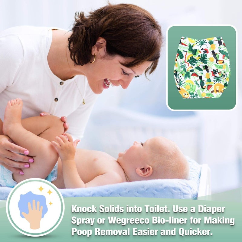 wegreeco Cloth Diapers 6 Pack with 6 Inserts & 1 Wet Bag, Washable Cloth Diapers for Babies, One Size Adjustable Reusable (Fruits, Animals) - Image 5