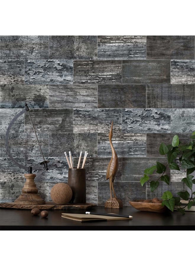URCOLOR 32-Piece Peel and Stick Backsplash Wall Tile, 4"x 8" PVC Distressed Rustic Beige Wood Stick on Tiles for Kitchen, Bathroom, Laundry Room, Camper, Fireplace - Image 2