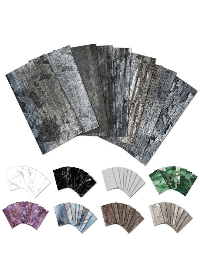 URCOLOR 32-Piece Peel and Stick Backsplash Wall Tile, 4"x 8" PVC Distressed Rustic Beige Wood Stick on Tiles for Kitchen, Bathroom, Laundry Room, Camper, Fireplace - Image 1