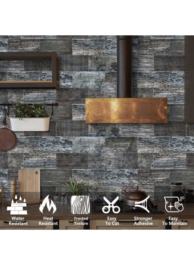 URCOLOR 32-Piece Peel and Stick Backsplash Wall Tile, 4"x 8" PVC Distressed Rustic Beige Wood Stick on Tiles for Kitchen, Bathroom, Laundry Room, Camper, Fireplace - Image 3