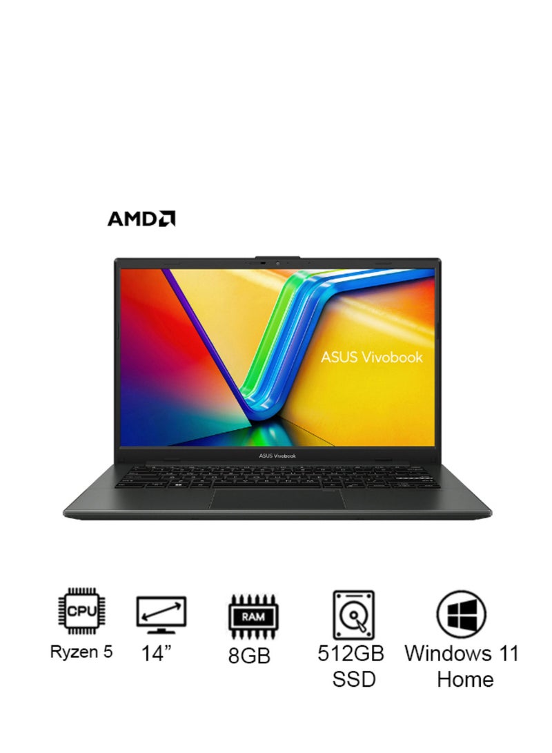 أسوس Vivobook GO 14 E140FA-NK185W، كمبيوتر محمول نحيف، R5 7520U 8GB 512GB PCIE G3 SSD، AMD Radeon، WIN11 HOME، 14 بوصة، كاميرا ويب عالية الدقة، بصمة الإصبع، إضاءة خلفية - Image 1