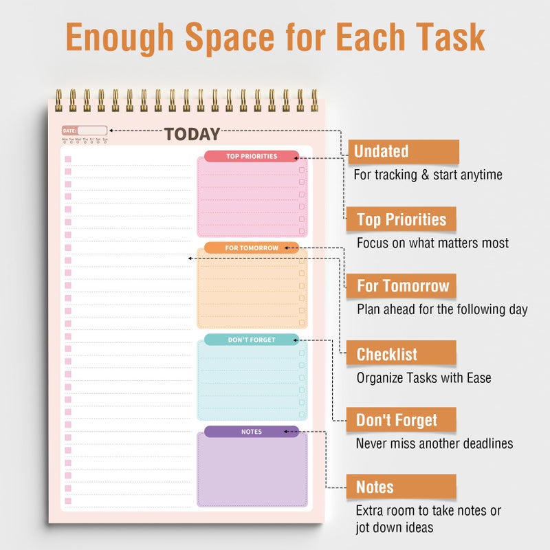 Forvencer To Do List Notepad (6.5 x9.8), To Do List Notebook for Work, Undated Daily Planner Organizer for Tasks Checklist & Goal Planning, To Do List Perfect for Office, School, Cute - Image 3
