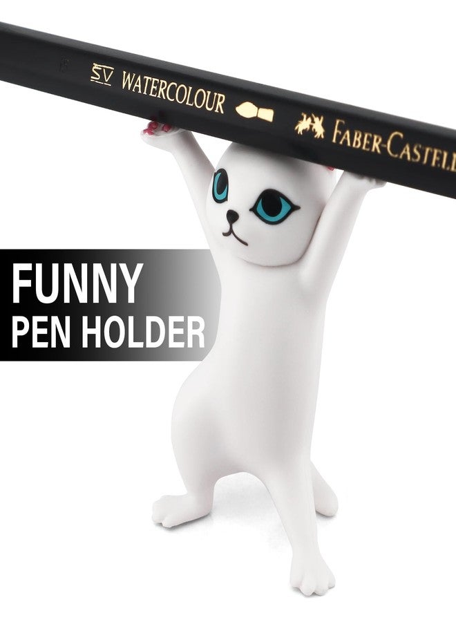 ATHAND Cat Pen Holder,Office Gift for Women Cat Pencil Holder Desk Accessories Office Decor Funny Decor Kawaii Stuff(White) - Image 3
