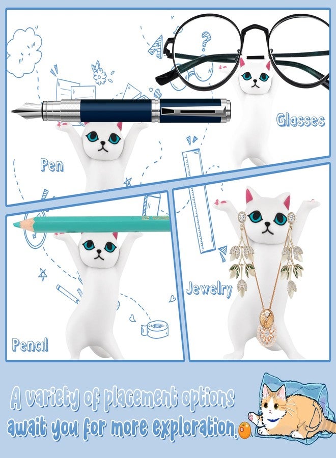 ATHAND Cat Pen Holder,Office Gift for Women Cat Pencil Holder Desk Accessories Office Decor Funny Decor Kawaii Stuff(White) - Image 2