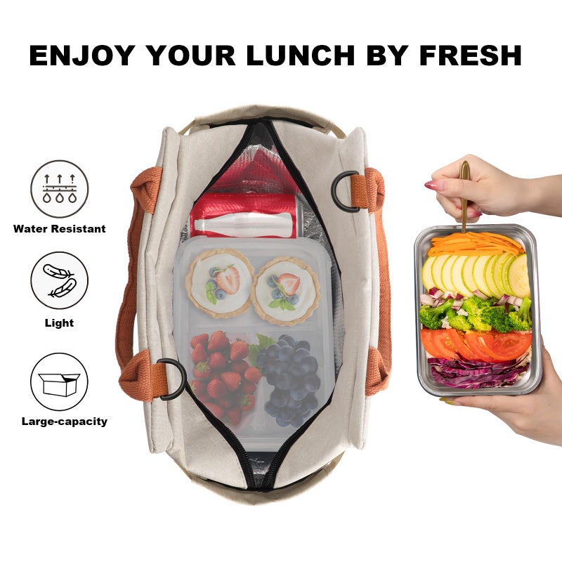 Joymee Lunch Bag Women Insulated Lunch Box With Adjustable Shoulder Strap Large Reusable Leakproof Spacious Cooler Tote For Women Men Adult With Bottle Holder And Side Pockets - Beige - Image 3