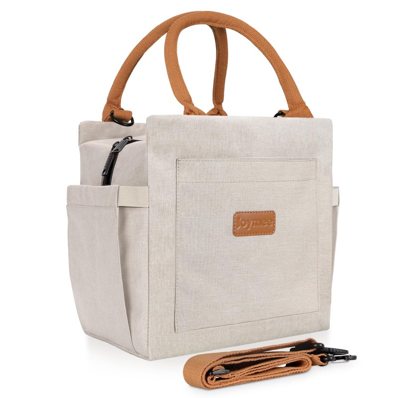 Joymee Lunch Bag Women Insulated Lunch Box With Adjustable Shoulder Strap Large Reusable Leakproof Spacious Cooler Tote For Women Men Adult With Bottle Holder And Side Pockets - Beige - Image 1