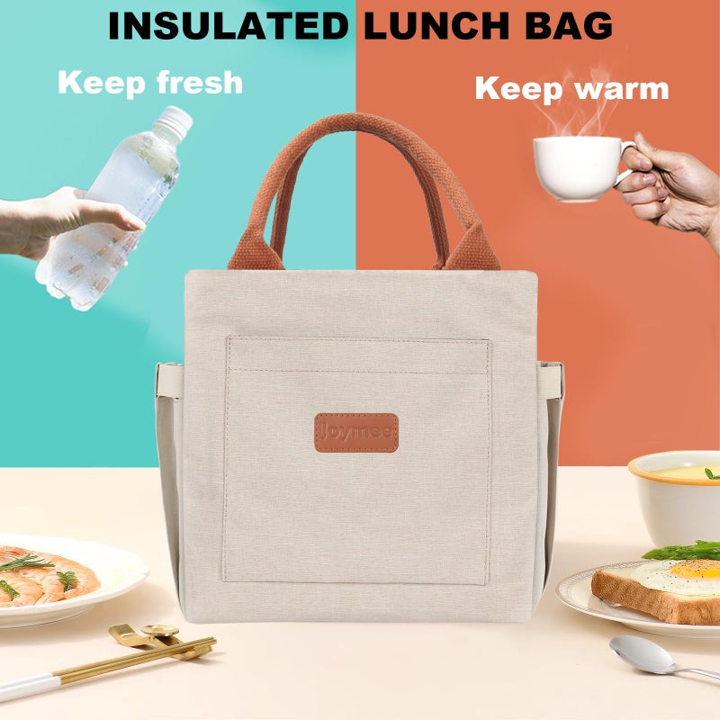 Joymee Lunch Bag Women Insulated Lunch Box With Adjustable Shoulder Strap Large Reusable Leakproof Spacious Cooler Tote For Women Men Adult With Bottle Holder And Side Pockets - Beige - Image 2