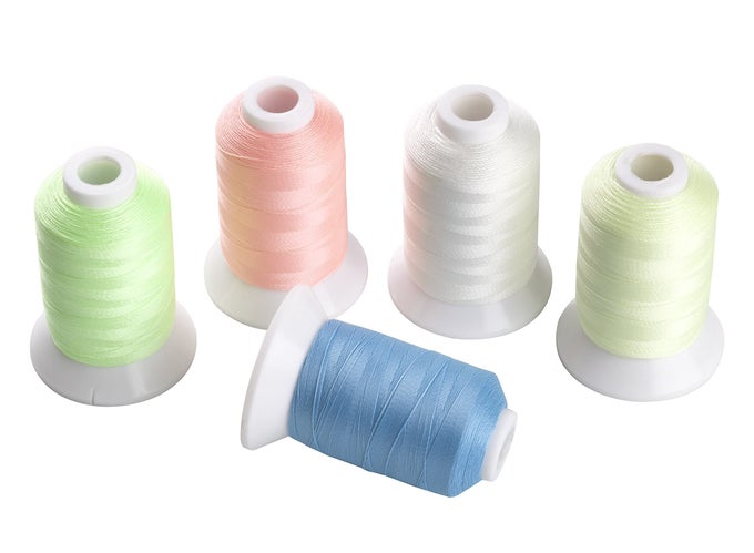 GLOW IN THE DARK THREAD POLYESTER EMBROIDERY THREAD 5 SPOOLS 550 YARDS EACH FOR HOME EMBROIDERY AND SEWING MACHINE