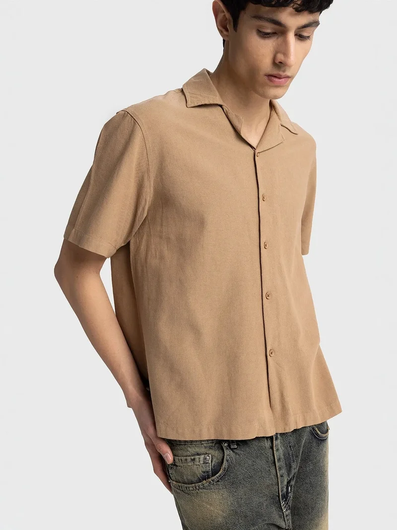 Giesto Tan Natural GIESTO Regular Fit Short Sleeve Shirt for Men | Best Price UAE