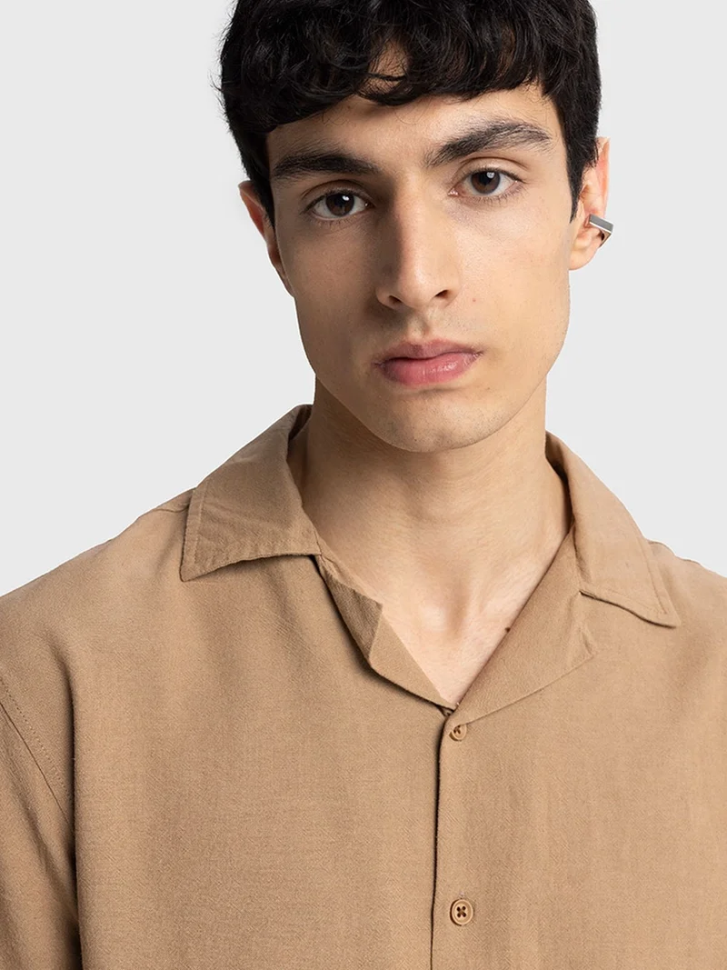 Giesto Tan Natural GIESTO Regular Fit Short Sleeve Shirt for Men | Best Price UAE