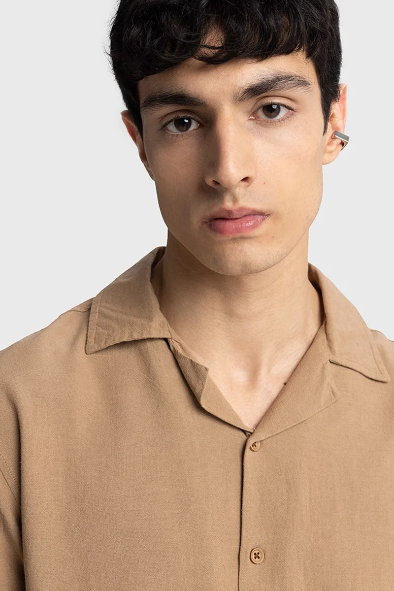 Giesto Tan Natural GIESTO Regular Fit Short Sleeve Shirt for Men | Best Price UAE
