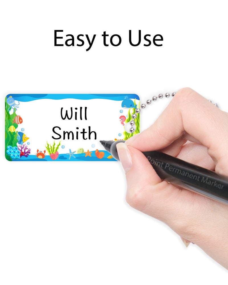 CHUBBIEE Child ID Bag Tags, Write-On Kids Name Tags for Backpack, Lunchbox & Diaper Bag, Great for Preschool & Daycare, Pack of 6 (Blue Ocean) - Image 4