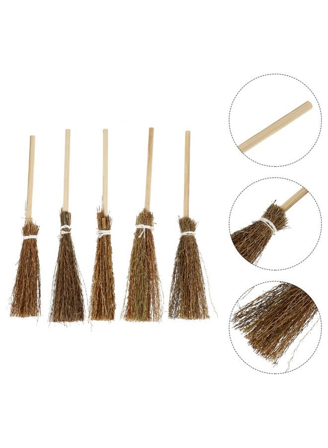 Toyvian Whisk Broom Dollhouse Miniature Broom Witches Prop Broom Mini Broom Costume Hangings Decorations Dollhouse Accessories Party Supplies Micro Landscape Decor 5 Pieces Outdoor Broom - Image 4