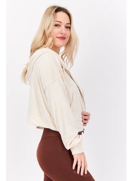 NIA Women Hood Neck Textured Hoodie, Beige  - Image 2