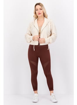NIA Women Hood Neck Textured Hoodie, Beige  - Image 4