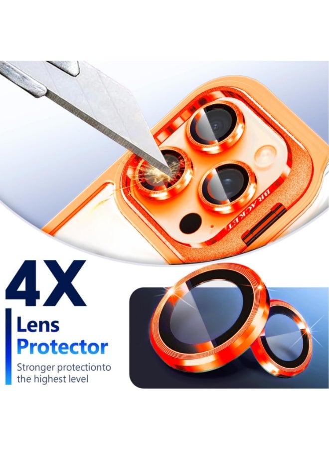 Shockproof Phone Case for iPhone 16 Pro Max, Compatible with MagSafe – Crystal Clear Acrylic Back, Glass Camera Lens Protector & Foldable Kickstand, Anti-Drop TPU Bumper Protective Cover (Orange) - Image 3