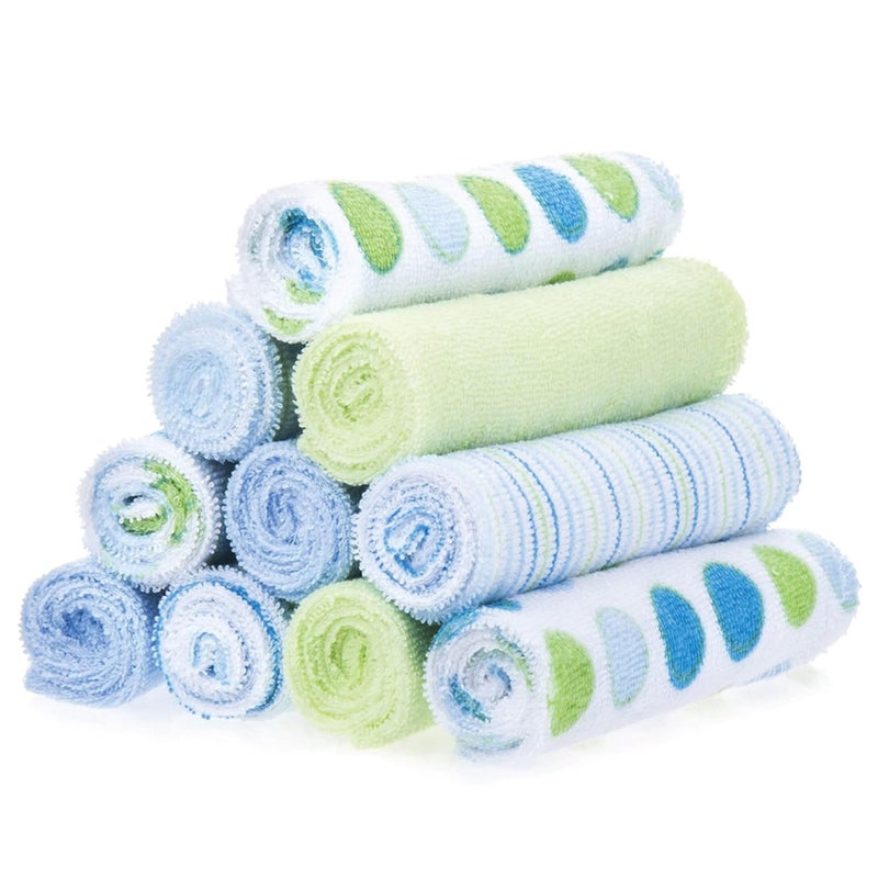 Spasilk 10-Piece Washcloth Set for Newborn Boys and Girls, Soft Terry Baby Washcloths, Baby Essentials, Blue Dots - Image 1
