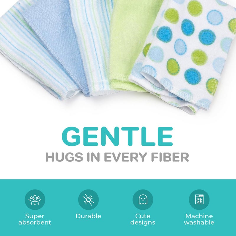 Spasilk 10-Piece Washcloth Set for Newborn Boys and Girls, Soft Terry Baby Washcloths, Baby Essentials, Blue Dots - Image 4