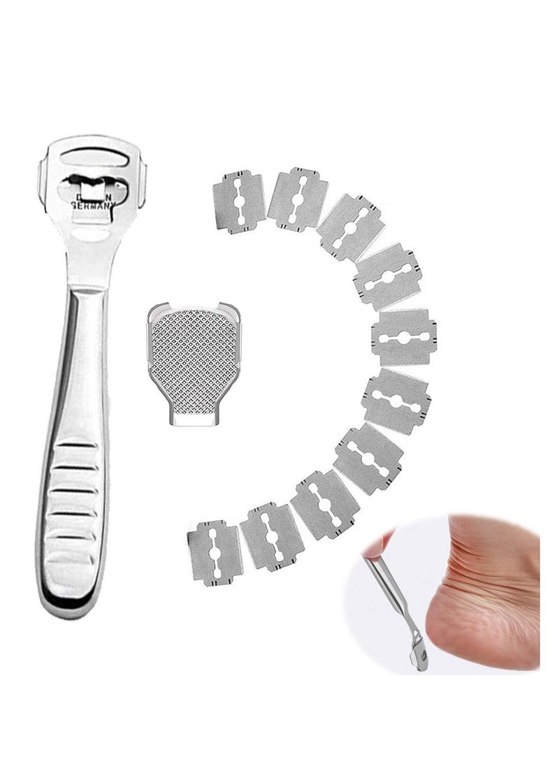 SYOSI Foot Scraper Stainless Steel Files Care Pedicure Dead Hard Skin Remover Tool with 10 Blades for Wet and Dry Feet - Image 1