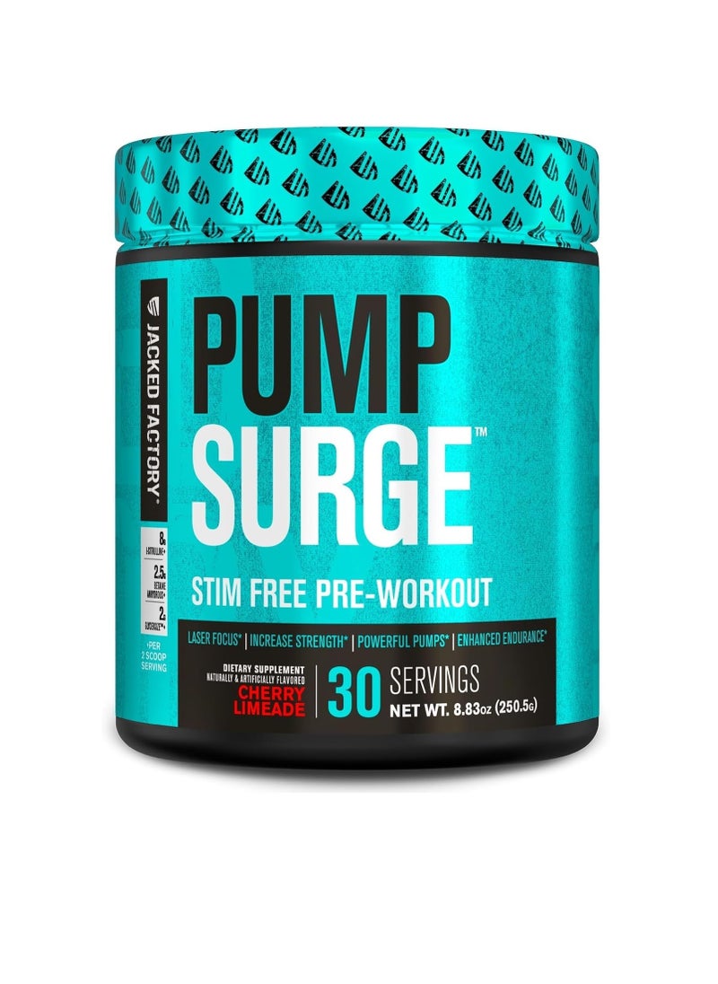Jacked Factory - Pumpsurge Caffeine Free Pre Workout for Men & Women - Nootropic Booster & Stim Free Pre Workout - Intense Pumps, Enhanced Focus - 30 Servings, Cherry Limeade - Image 1