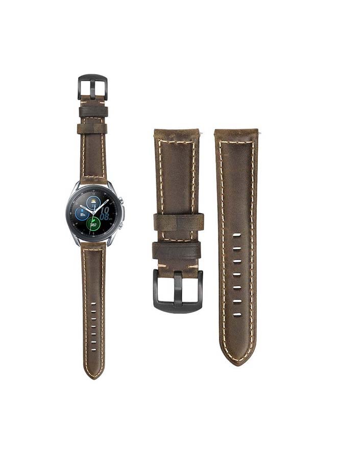 Perfii Retro Wax Genuine Leather Replacement Band For Samsung Galaxy Watch3 45mm Blackish Green - Image 2