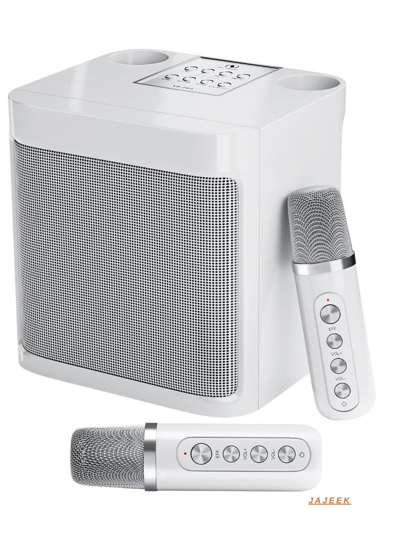 JAJEEK Karaoke Machine Gift (White) | Portable Bluetooth Karaoke Speaker | 2 Wireless Microphones | PA System with Echo & Voice Cut | Perfect Gift for Family, Parties, and Special Occasions  - Image 1