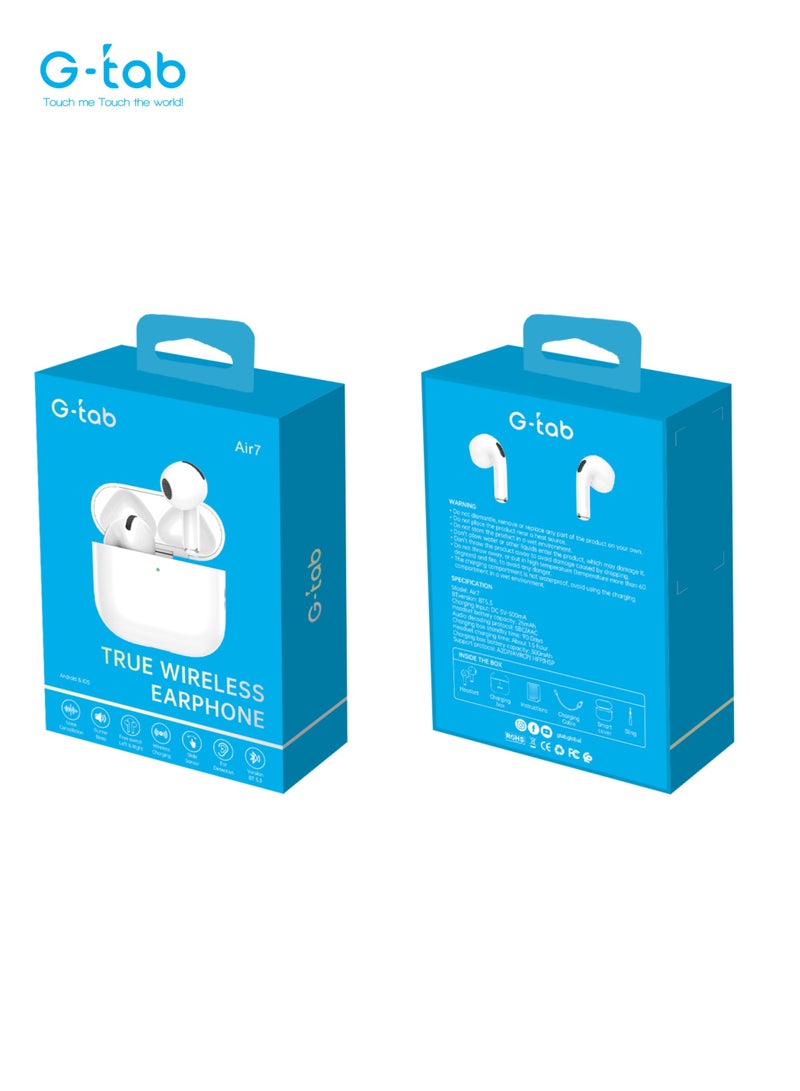 G-Tab G-Tab Air 7 Bluetooth Earbuds/Noise cancellation/Buffer Beep/Free Switch Left & Right/Wireless Charging/Slide Sensor/Ear Detection/Bluetooth Version 5.3/25mAh Earbuds Battery/5 hrs play time  - Image 5