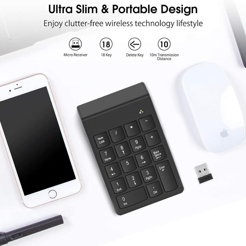 NOOX Wireless Number Pad, Numeric Keypad Numpad Keyboard 10 Key USB Keypad Office Accounting Essentials Desktop Computer Laptops Accessories Compatible Chromebook Notebook EliteBook MateBook etc. - Image 3