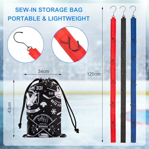 TUYUU 4PCS Hockey Drying Rack Set, 3 Pack Portable Hockey Gear Drying Rack Straps with Storage Bag, 15 Adjustable Hooks Heavy Duty Hockey Equipment Dryer Hanger for Ice Hockey,Sports Gear,Garage - Image 2