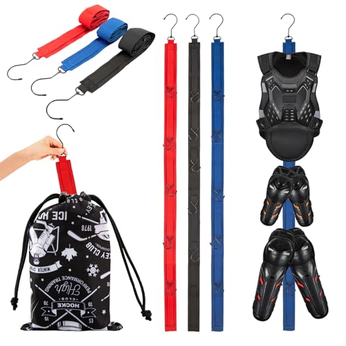 TUYUU 4PCS Hockey Drying Rack Set, 3 Pack Portable Hockey Gear Drying Rack Straps with Storage Bag, 15 Adjustable Hooks Heavy Duty Hockey Equipment Dryer Hanger for Ice Hockey,Sports Gear,Garage - Image 1