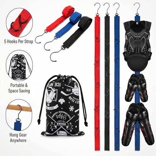 TUYUU 4PCS Hockey Drying Rack Set, 3 Pack Portable Hockey Gear Drying Rack Straps with Storage Bag, 15 Adjustable Hooks Heavy Duty Hockey Equipment Dryer Hanger for Ice Hockey,Sports Gear,Garage - Image 5