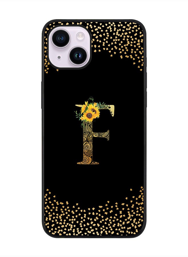 Stylizedd Rugged Black edge case for Apple iPhone 14 Plus, Soft Flexible Phone case Custom Monogram Initial Letter Mandala Floral Pattern Alphabet- F (Black)  - Image 1