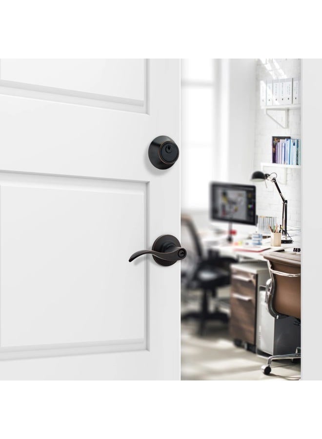 Berlin Modisch Entrance Lever Door Handle (for Office and Front Door) Reversible for Right and Left Side and a Single Cylinder deadbolt Set Keyed Alike Combo Pack - Image 2