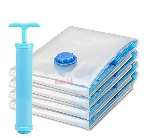 KAVID Vacuum Storage Reusable Ziplock Smart Space Saver Bags Pack of 4 2 Small 50 cm x 70 cm 2 Medium 60 cm x 80 cm with Hand Pump for Travel - Image 1