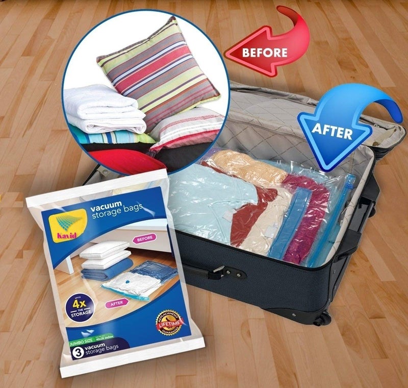 KAVID Vacuum Storage Reusable Ziplock Smart Space Saver Bags Pack of 4 2 Small 50 cm x 70 cm 2 Medium 60 cm x 80 cm with Hand Pump for Travel - Image 3