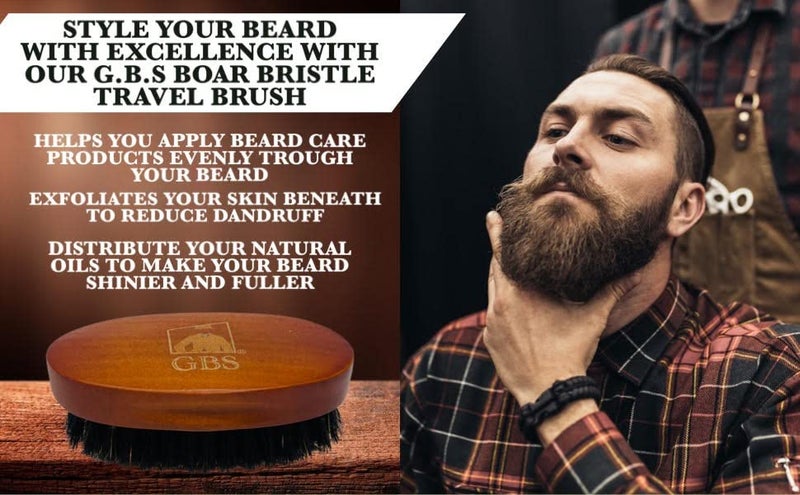 G.B.S Men's 100% Boar Bristle Wooden Handle Beard Brush - Image 2