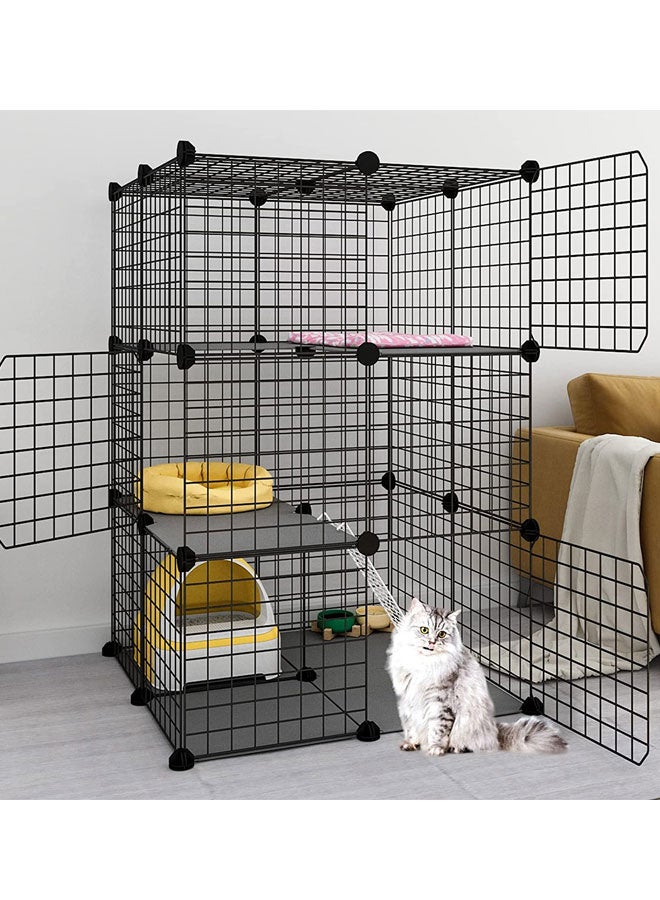 3-Tier Cat Cage Indoor DIY Cat Playpen Detachable Metal Wire Kennels 2Lx2Wx3H Crate Large Exercise Place Ideal for 1-2 Cats, Black - Image 1