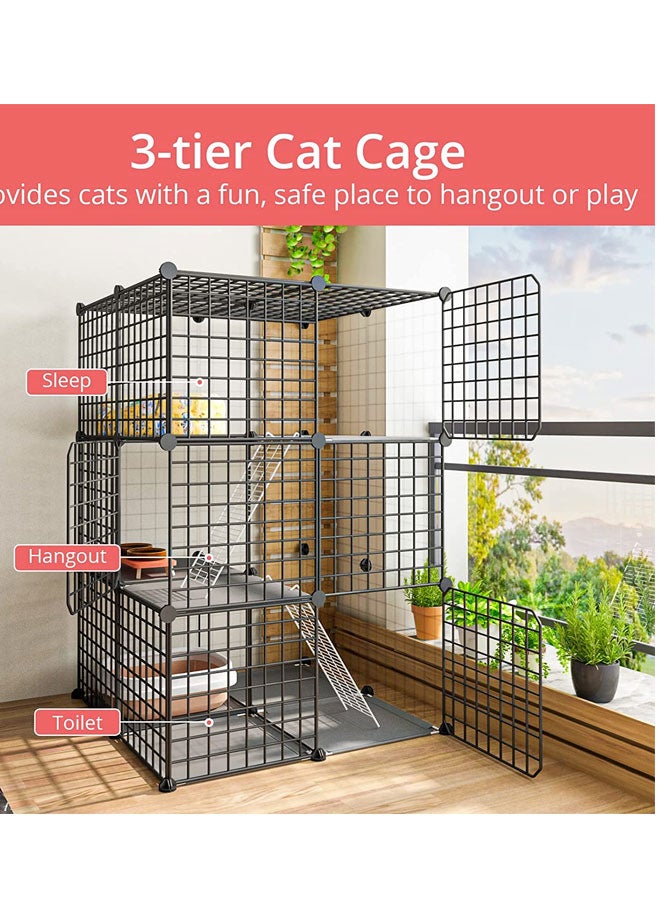 3-Tier Cat Cage Indoor DIY Cat Playpen Detachable Metal Wire Kennels 2Lx2Wx3H Crate Large Exercise Place Ideal for 1-2 Cats, Black - Image 2