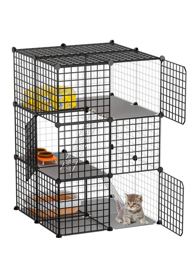 3-Tier Cat Cage Indoor DIY Cat Playpen Detachable Metal Wire Kennels 2Lx2Wx3H Crate Large Exercise Place Ideal for 1-2 Cats, Black - Image 3