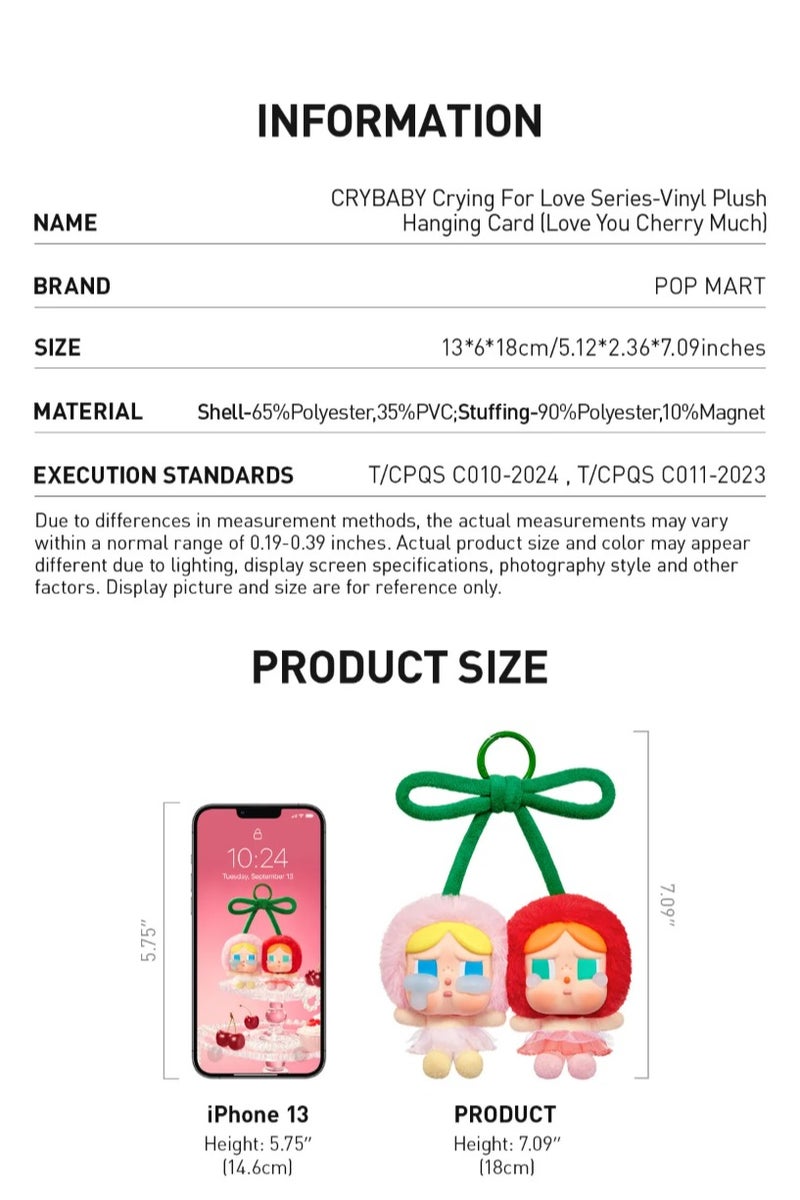 POP MART CRYBABY Crying For Love Series-Vinyl Plush Hanging Card (Love You Cherry Much) - Image 5