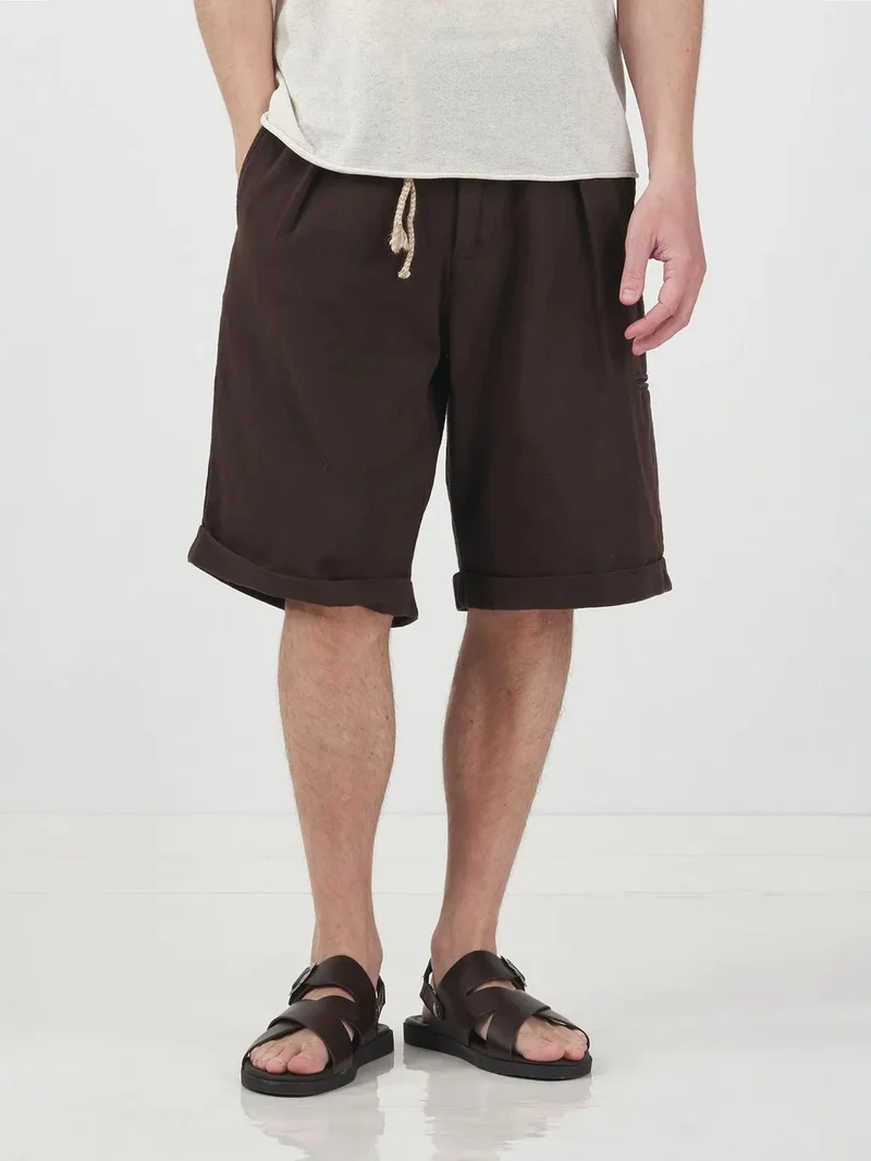جيستو GIESTO Mid Waist Relaxed Fit Wide Leg Shorts with Pockets