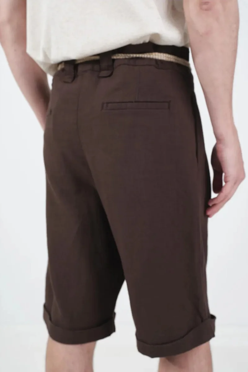 Giesto Coffee Brown GIESTO Mid Waist Relaxed Fit Wide Leg Shorts with Pockets for Men | Best Price UAE