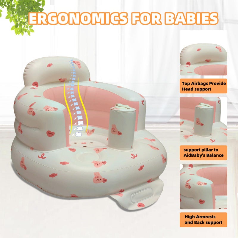 AGITVPS Upgrade Inflatable Baby Seat with Tray for Babies 3-36 Months, Built in Air Pump Bumbo Seat with Tray, Baby Chair Sit Me up Floor Seat for Baby, Learning to Sit&Feeding (Pillar-Love Bunny) - Image 2