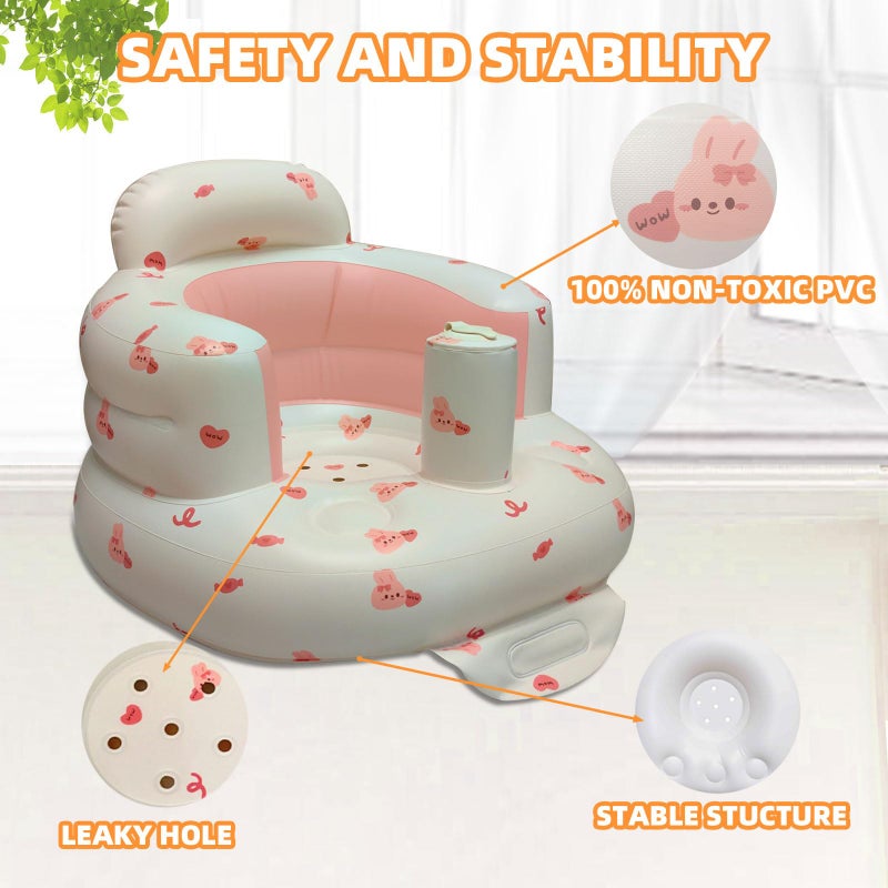AGITVPS Upgrade Inflatable Baby Seat with Tray for Babies 3-36 Months, Built in Air Pump Bumbo Seat with Tray, Baby Chair Sit Me up Floor Seat for Baby, Learning to Sit&Feeding (Pillar-Love Bunny) - Image 3