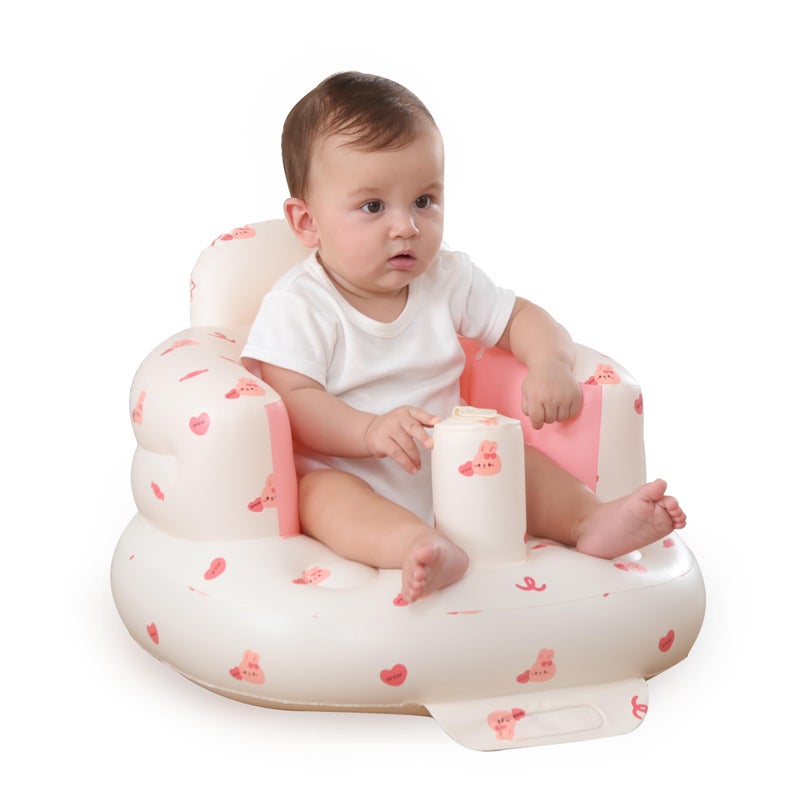 AGITVPS Upgrade Inflatable Baby Seat with Tray for Babies 3-36 Months, Built in Air Pump Bumbo Seat with Tray, Baby Chair Sit Me up Floor Seat for Baby, Learning to Sit&Feeding (Pillar-Love Bunny) - Image 1